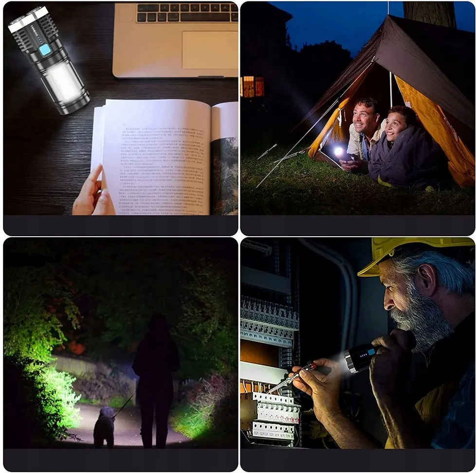 Lanterna portabila, 5 LED-uri, 4 moduri de iluminare, cablu Micro-USB inclus, ABS, baterie 1200 mAh, rezistenta la apa, negru [9]