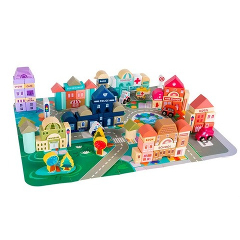Set de constructie pentru copii, din lemn, 115 cuburi, 3 ani+, multicolor [2]