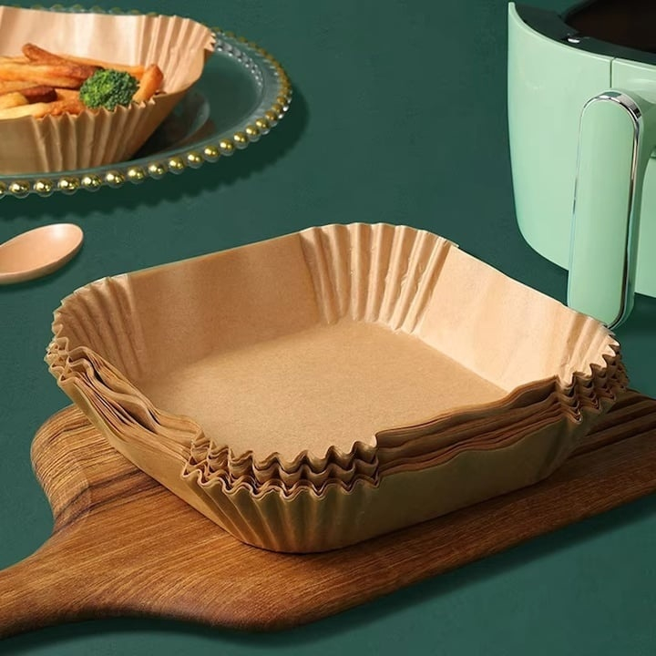 Hartii de copt pentru friteuza cu aer cald, set 50 bucati, forma patrata, antiaderente, rezistente la ulei si grasime, 16 x 16 cm, maro [2]