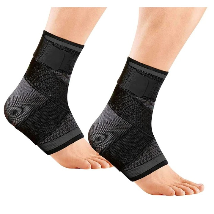 Set 2 x Glezniera elastica, marime M, tip bandaj, protectie pentru glezna, negru/gri [1]