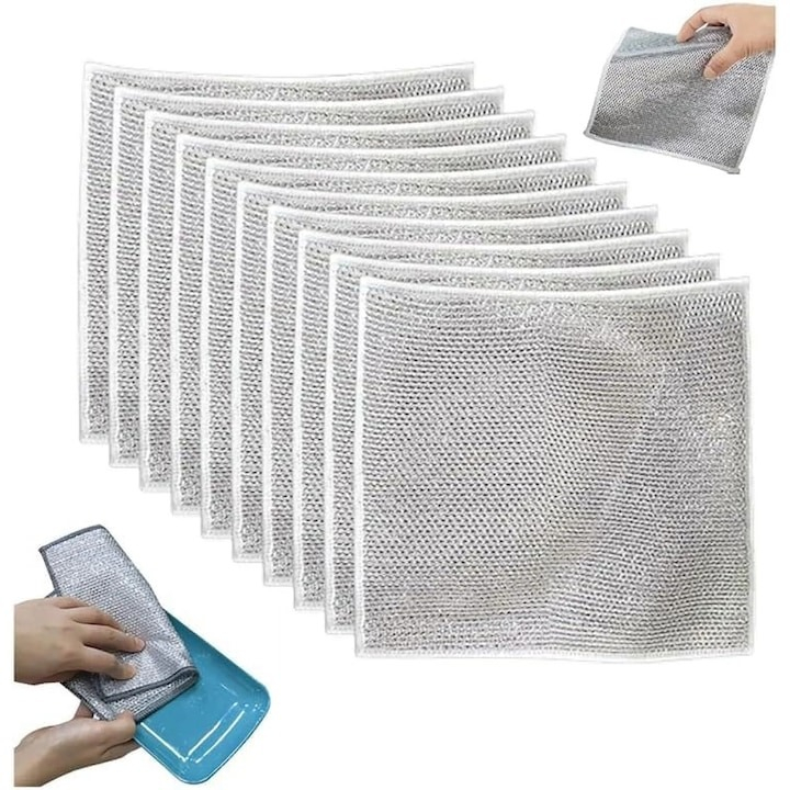 Set 5 lavete multifunctionale pentru bucatarie, strat dublu, microfibra metalica, nu lasa zgarieturi [1]