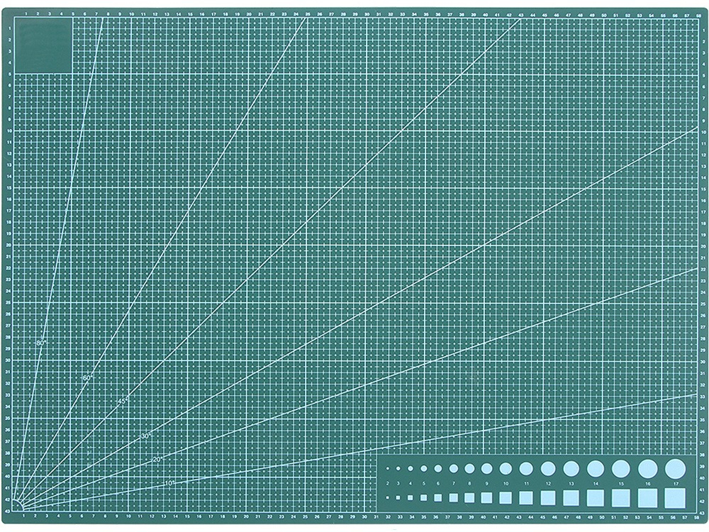 Placa pentru taiere precisa, modelare, fata-verso, cu auto-vindecare A2, 45 x 60 cm, scara clar vizibila, verde [4]