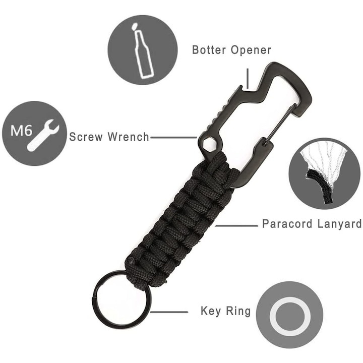 Breloc tip carabina, multifunctional, 15 cm, aliaj de zinc, negru [3]