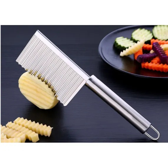 Cutit zimtat pentru cartofi, legume, otel inoxidabil, maner plastic, 22.5 x 6 cm, argintiu [5]