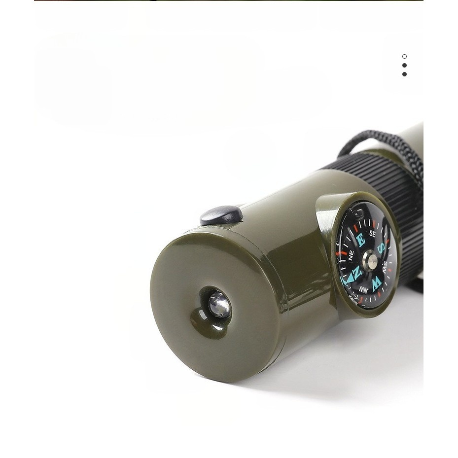 Fluier 7 in 1, multifunctional, lupa, lanterna LED, busola, oglinda, termometru, compartiment depozitare, ABS, pentru camping, drumetii, verde [8]