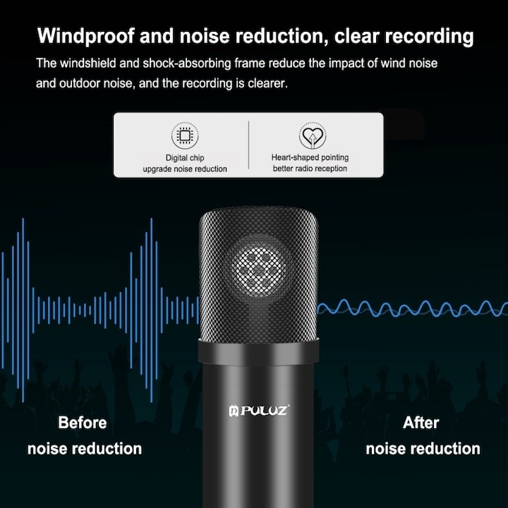 Microfon cu condensator, de studio, compatibil cu Android si iOS, otel/aliaj de zinc, negru [5]