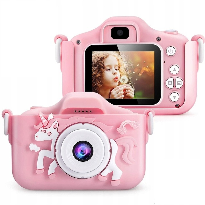 Aparat foto pentru copii, model unicorn, rezolutie 1080p, ecran 2 inch, incarcare USB, 600 mAh, roz [10]