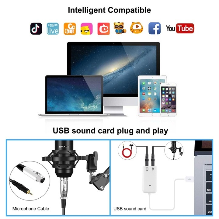 Microfon cu condensator, de studio, compatibil cu Android si iOS, otel/aliaj de zinc, negru [6]