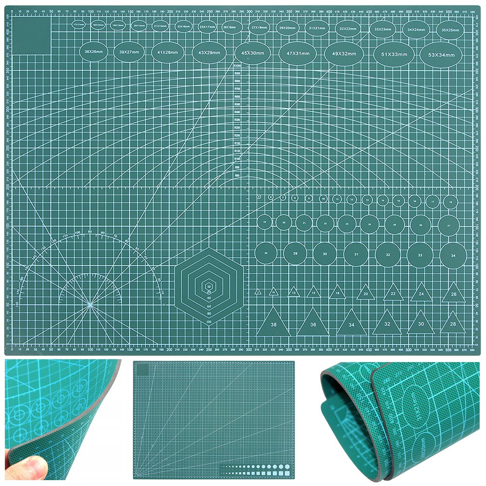 Placa pentru taiere precisa, modelare, fata-verso, cu auto-vindecare A2, 45 x 60 cm, scara clar vizibila, verde [8]