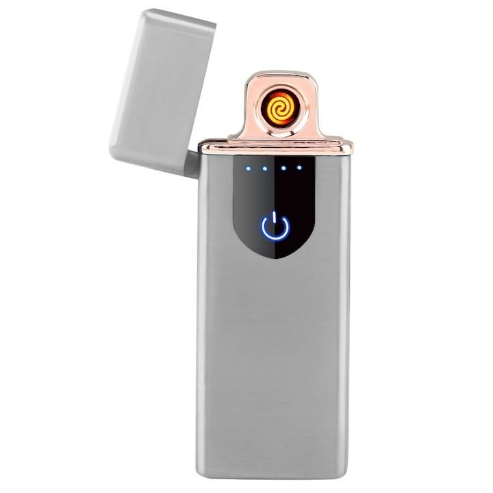 Bricheta electrica, incarcare USB, plastic/otel inoxidabil, indicator LED, 7.6x3x0.7 cm, argintiu [6]
