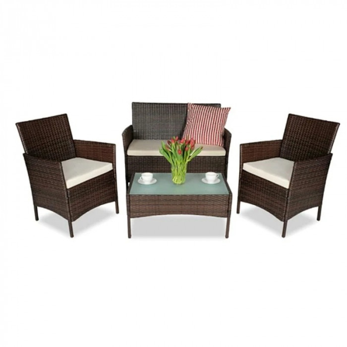 Set mobilier complet de gradina din 4 piese,2 fotolii, 1 canapea,1 masuta - Maro [2]