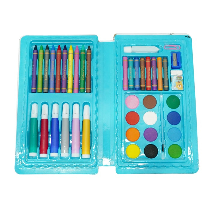 Set pentru copii, pictura si desen, tip penar, model elefant, 42 piese, carioci, acuarele, creioane, 24.3 x 13 x 3 cm, albastru [9]