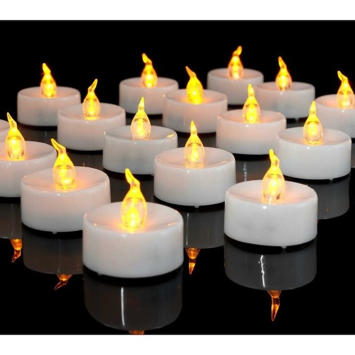 Set 24 lumanari LED, rotunde, tip pastila, lumina calda, 3.6 cm, plastic, pentru decor, petreceri [8]