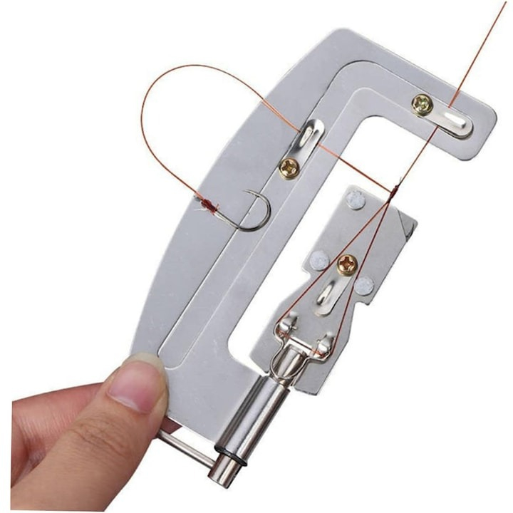 Dispozitiv pentru legarea carligului de pescuit, inox, semi-automat, 10.3 x 3.5 x 1.8 cm, argintiu