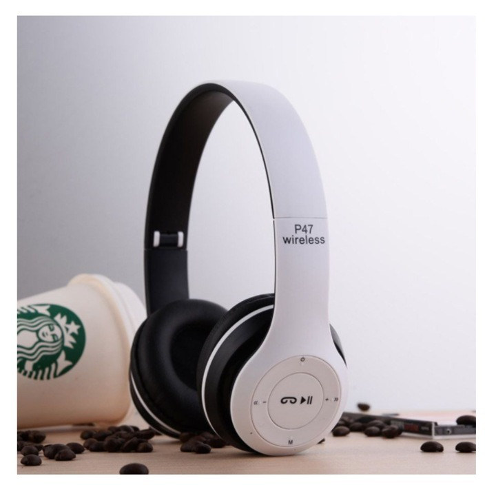 Casti audio, wireless, Bluetooth, lumini LED, radio FM, MP3, alb [4]