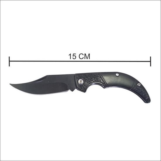 Briceag pliabil, pentru supravietuire, camping, drumetii, multifunctional, otel inoxidabil, lungime 15 cm, maner curbat, ergonomic, negru [4]