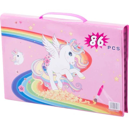 Set,trusa completa pentru copii,desenat,colorat si pictat,86 piese,trusa inclusa - Roz [2]