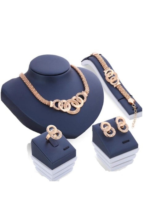 Set bijuterii dama, colier, bratara, inel, cercei, auriu [1]