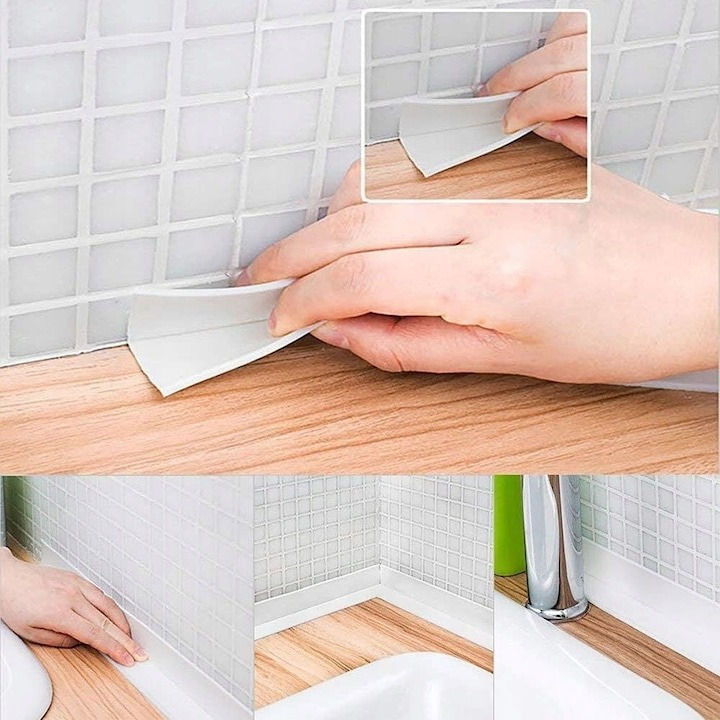 Banda adeziva pentru etansare, 3.2 m x 38 mm, impermeabila, antimucegai, pentru baie, bucatarie, alb [6]