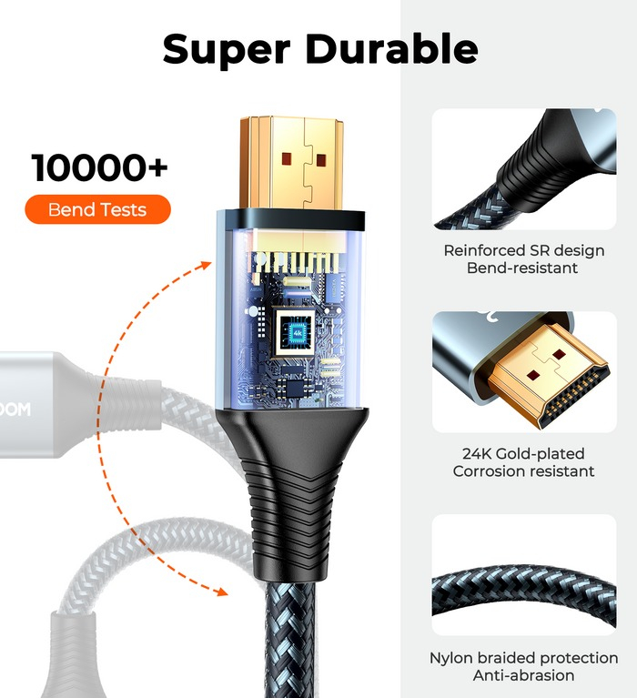 Cablu video, HDMI la HDMI, 4K 60Hz, lungime 2 m, aliaj de aluminiu + nailon, gri [3]