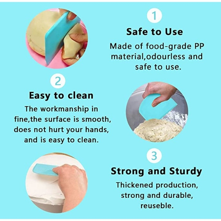 Set 3 spatule pentru decorat si ornat prajituri, torturi, plastic, 12 cm, albastru [8]