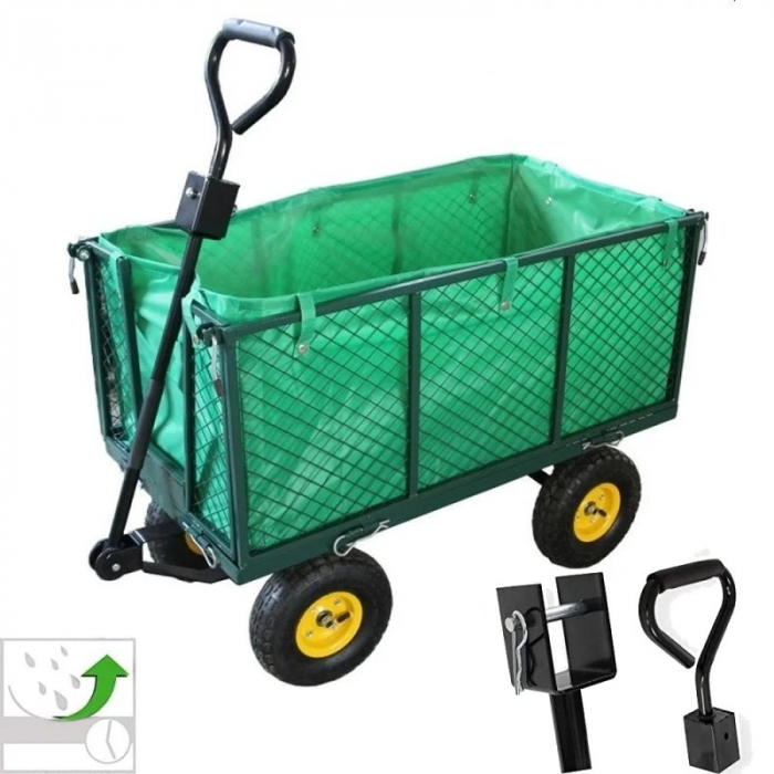 Carucior de gradina rabatabil, cadru metalic, roti pneumatice, husa textil, sarcina maxima 550 Kg, Verde [6]