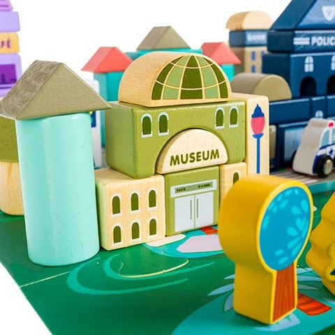 Set de constructie pentru copii, din lemn, 115 cuburi, 3 ani+, multicolor [11]