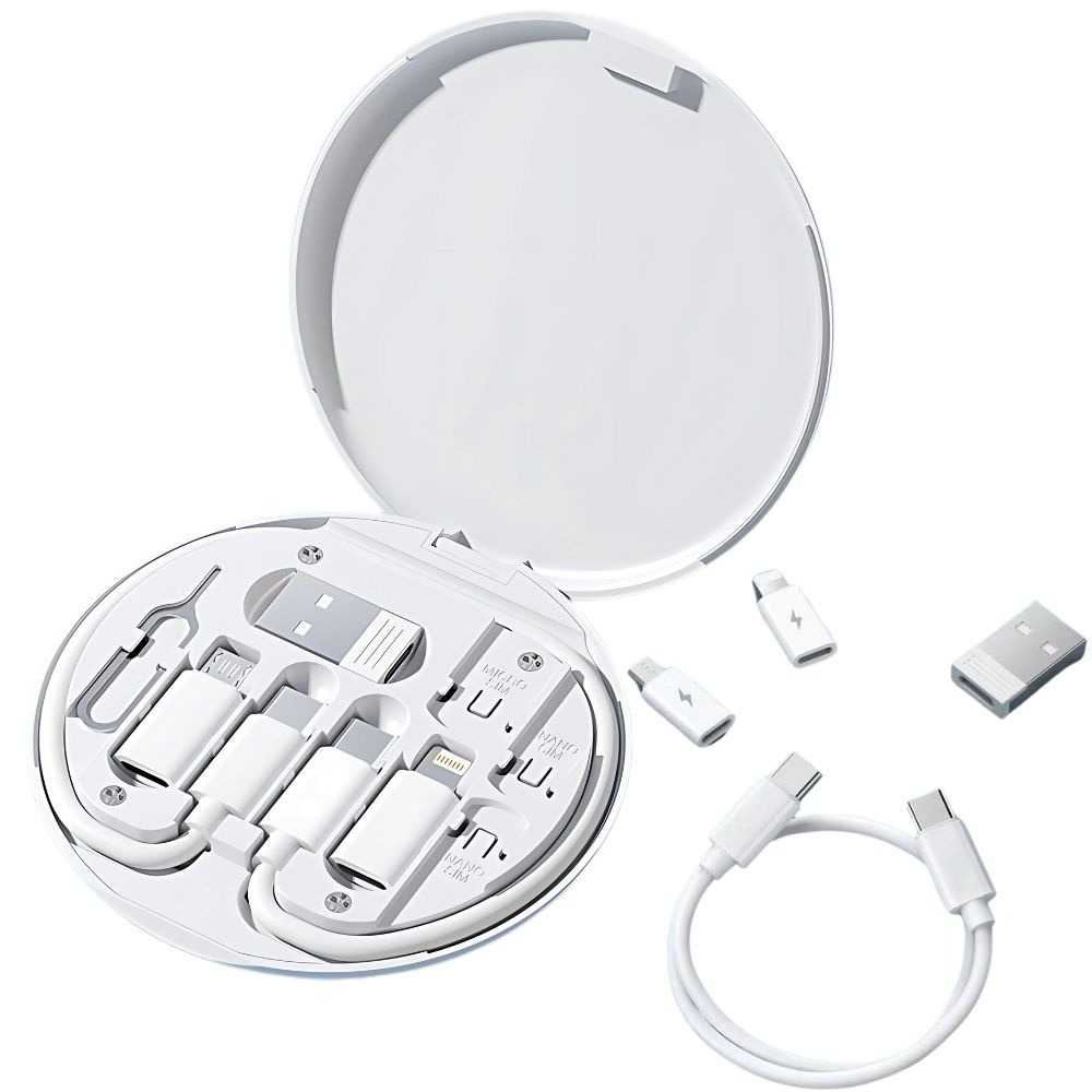 Set cabluri de date multifunctionale, adaptoare USB-C/Tip Lightning/USB-A/Micro-USB, portabil, alb [12]