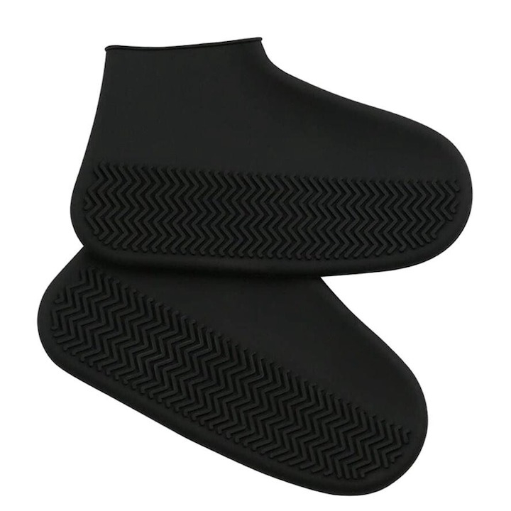 Set 2 x husa pentru protectie incaltaminte, latex, impermeabila, unisex, marime M 34-40 cm, antiderapanta, reutilizabila, negru [6]