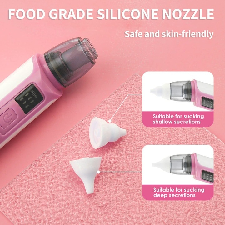 Aspirator nazal pentru bebelusi, electric, 2 capete diferite si 11 filtre, 6 viteze, putere 487 mmHg, roz [3]