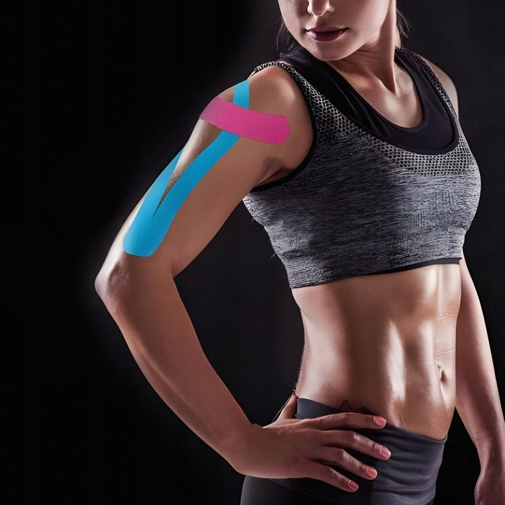 Set 4 benzi kinesiologice, bumbac, impermeabile, sustinere si protectie, ameliorarea durerii, pentru sportivi, elastice, respirabile, 5 m x 5 cm, multicolor [5]