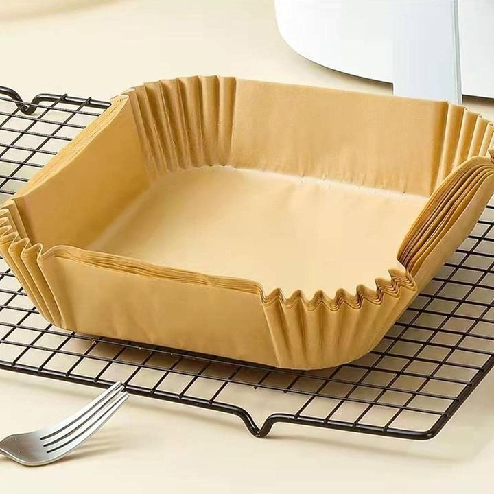 Hartii de copt pentru friteuza cu aer cald, set 50 bucati, forma patrata, antiaderente, rezistente la ulei si grasime, 16 x 16 cm, maro [12]