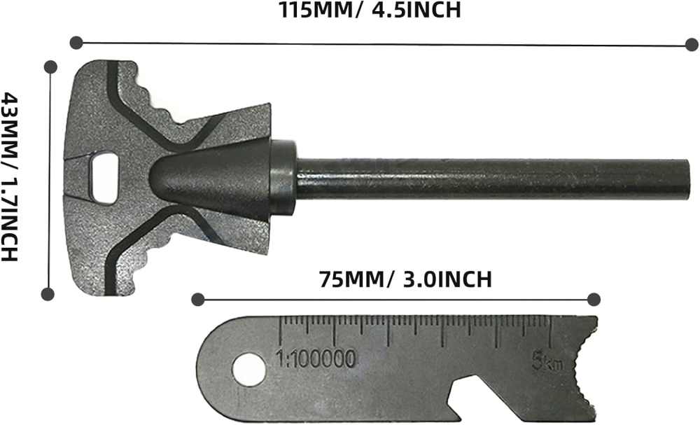 Aprinzator foc cu magneziu si tija feroceriu, multifunctional cu rigla, deschizator sticle, cheie piulite, cu siret, negru [2]