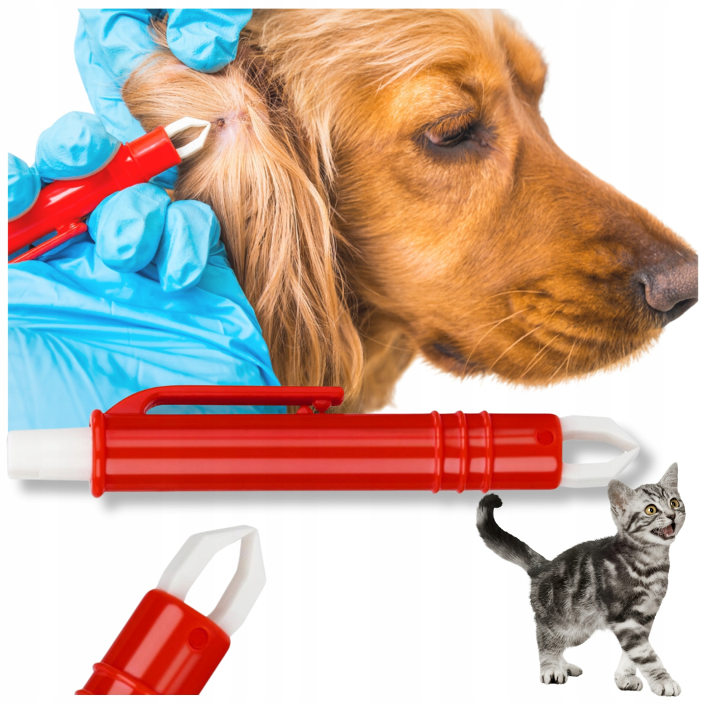 Penseta pentru extragerea capuselor, 9 x 1 cm, plastic, usor de utilizat, ideala pentru caini si pisici, rosu [7]