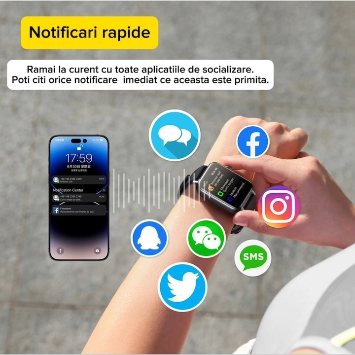Ceas smartwatch, JR-FT5, Joyroom, monitorizare sport, rezistent apa, wireless, ecran HD 1.83’’, apelare Bluetooth, microfon, negru [4]