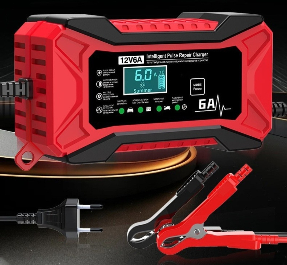 Redresor auto, afisaj LED, 6 A, 12 V, oprire automata, mod iarna/vara, carcasa ABS, negru/rosu, 77 x 55 x 138 mm [3]