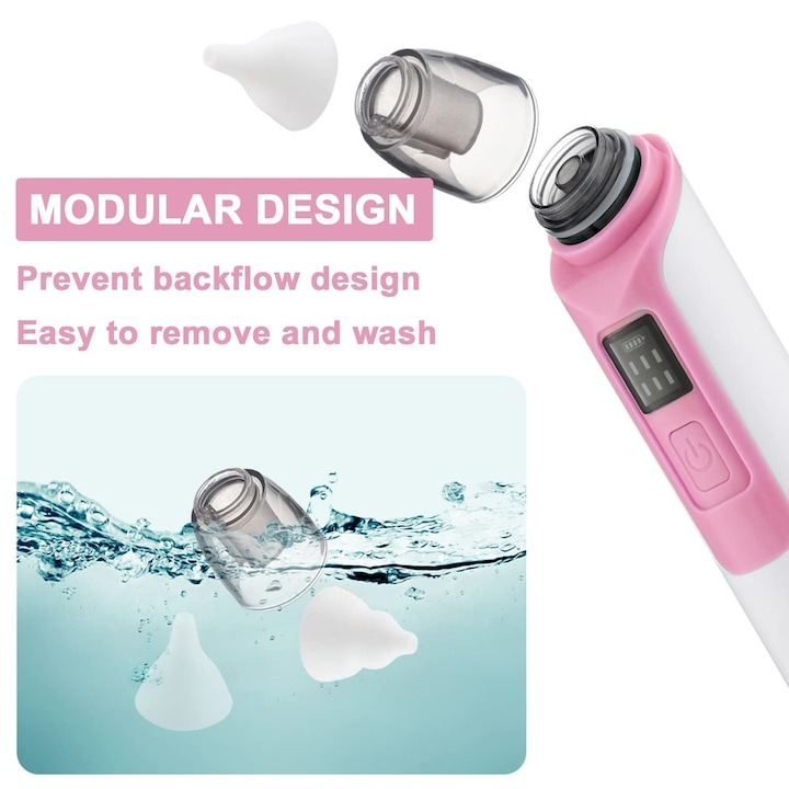 Aspirator nazal pentru bebelusi, electric, 2 capete diferite si 11 filtre, 6 viteze, putere 487 mmHg, roz [5]
