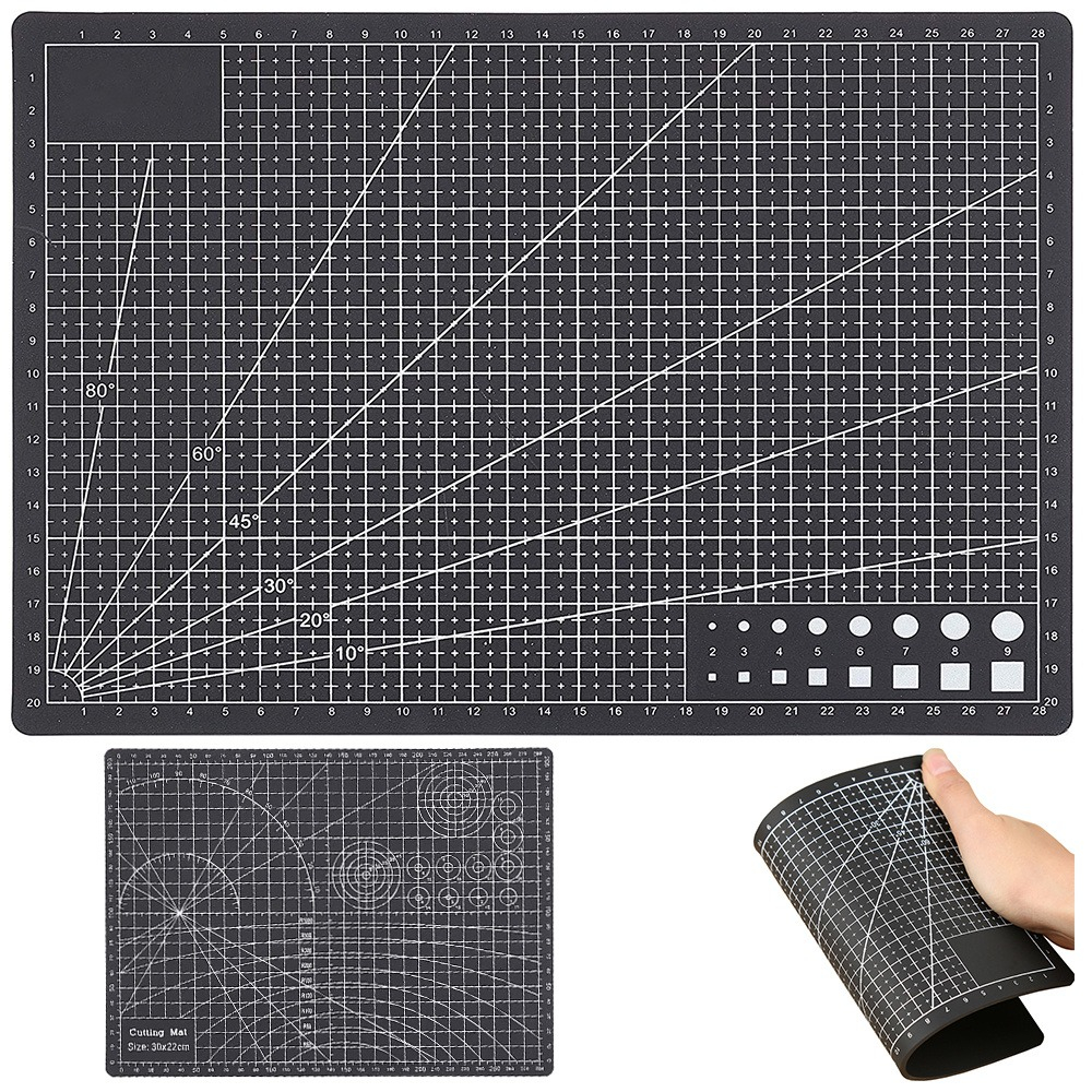 Placa pentru taiere precisa, modelare, fata-verso, cu auto-vindecare A4, 22 x 30 cm, scara clar vizibila, negru [7]