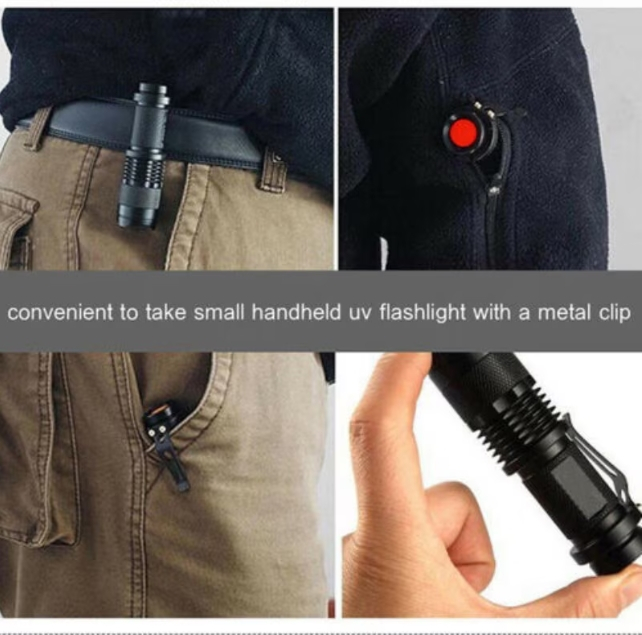 Lanterna UV 395nm compacta cu zoom, verificare bancnote, metal, antialunecare, alimentare AA sau 14500, negru [3]