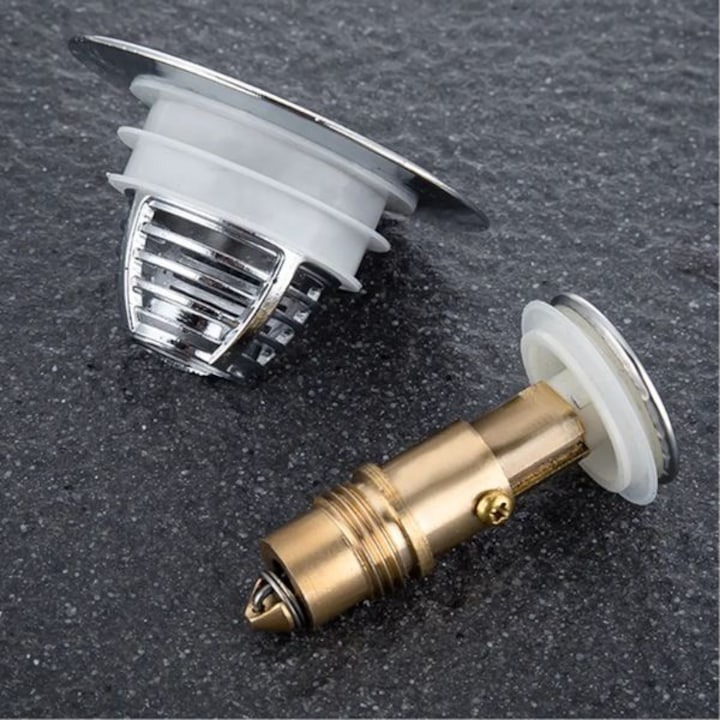 Dop pentru chiuveta, universal, inox, deschidere cu click, diametru exterior 62 mm, argintiu [2]
