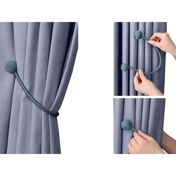 Magnet decorativ pentru perdele si draperii, tip snur, poliester, 44 cm, gri albastrui [2]