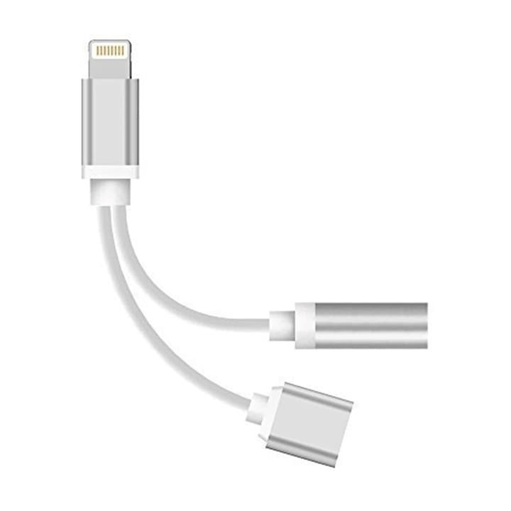 Adaptor 2 in 1 pentru iPhone, casti si incarcator, Lightning/jack 3.5 mm, argintiu [6]