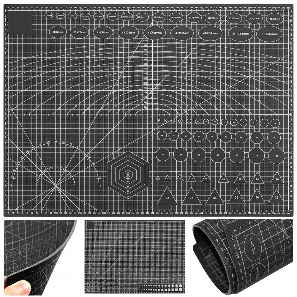 Placa pentru taiere precisa, modelare, fata-verso, cu auto-vindecare A2, 45 x 60 cm, scara clar vizibila, negru [8]