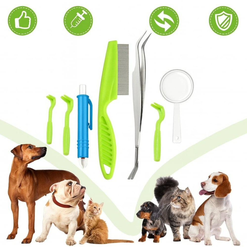 Kit pentru indepartarea capuselor, 7 piese, carlige, pensete, lupa, pieptene, carcasa depozitare [8]