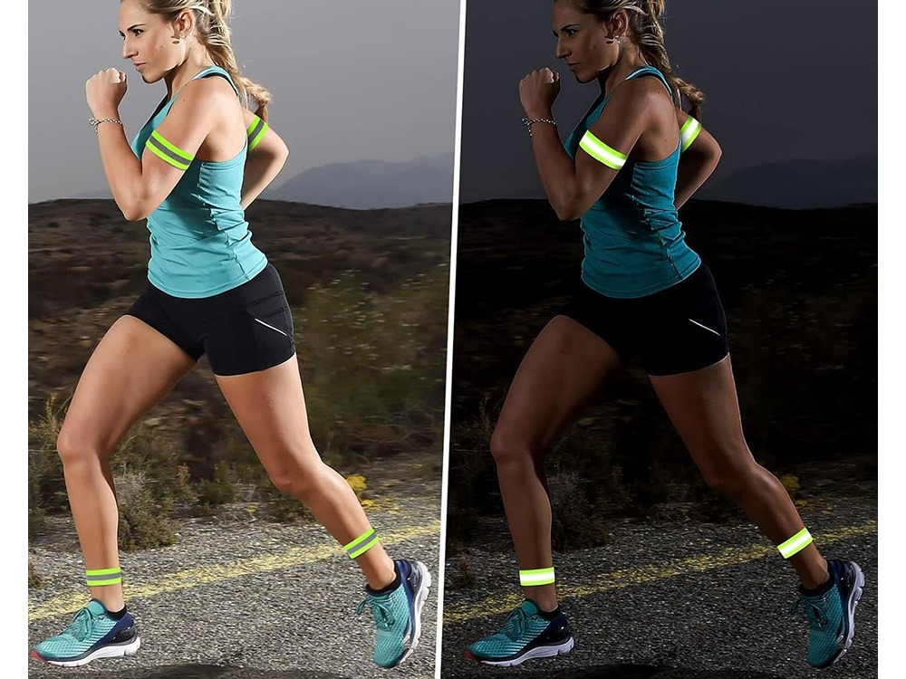 Set 2 x benzi reflectorizante, prindere velcro, pentru alergare, 30.5 x 4 cm, verde [3]