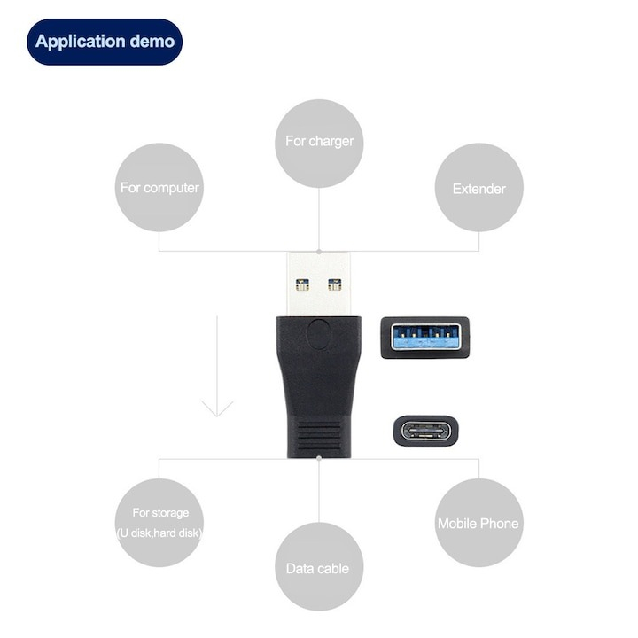 Adaptor USB tata la tip C mama, pentru telefon, laptop, negru [7]