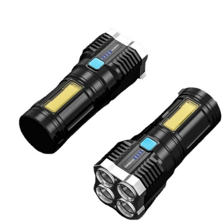 Lanterna portabila, 5 LED-uri, 4 moduri de iluminare, cablu Micro-USB inclus, ABS, baterie 1200 mAh, rezistenta la apa, negru [3]