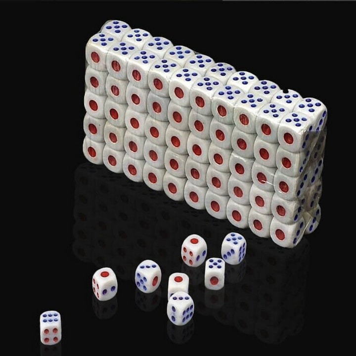 Set 10 zaruri albe cu puncte albastre si rosii, 13 mm, pentru jocuri de societate sau jocuri de noroc [5]