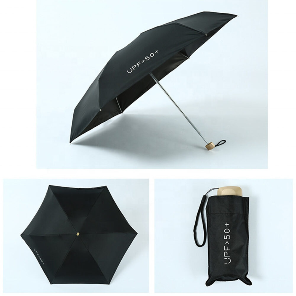 Umbrela, protectie UPF 50+, pliabila, diametru 88 cm, inaltime 58 cm, universala, compacta, constructie solida, husa inclusa, negru [13]