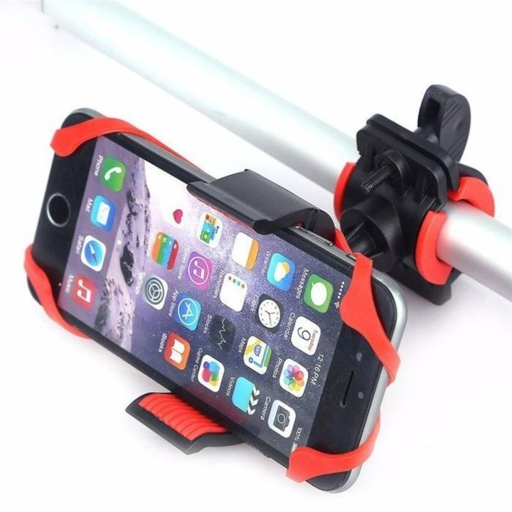 Suport telefon pentru biciclete/motociclete, bretele din silicon, ajustabil, rotire 360°, rosu [14]